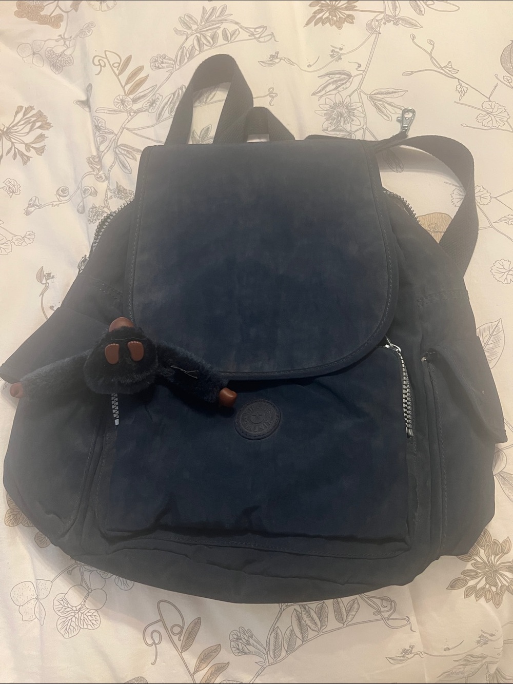 Kipling Dark Blue compact Backpack with Monkey Charm